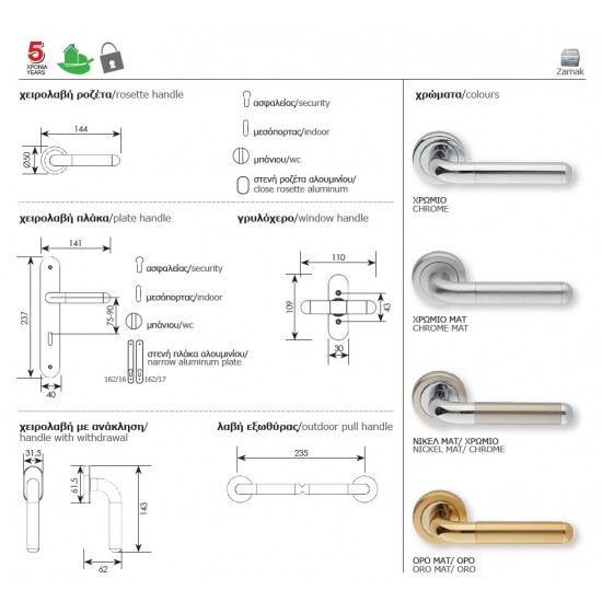 Πόμολο πόρτας -ζεύγος  Νο 161 ZOGOMETAL+ ΔΩΡΟ 2 ΚΑΤΣΑΒΙΔΙΑ