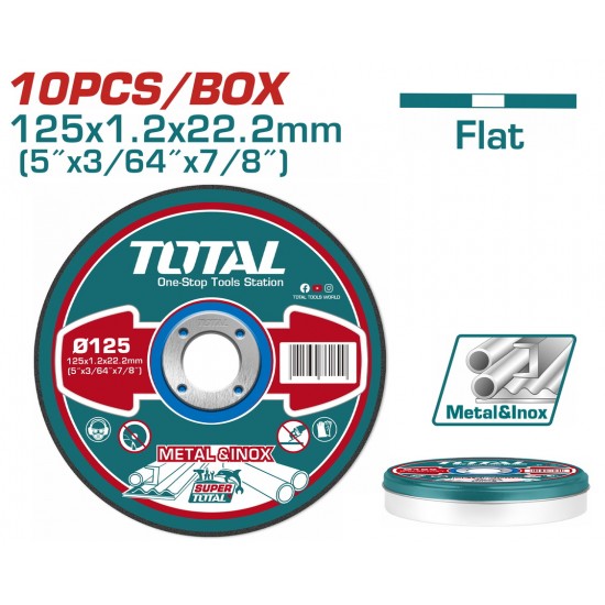 TOTAL ΔΙΣΚΟΣ ΚΟΠΗΣ ΙΝΟΧ - ΜΕΤΑΛΛΟΥ ΙΣΙΟΣ 125 Χ 1.2mm ΣΕ ΜΕΤΑΛΛΙΚΟ ΚΟΥΤΑΚΙ (TAC2211255)