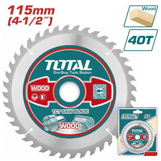 TOTAL ΕΠΑΓΓΕΛΜΑΤΙΚΟΣ ΔΙΣΚΟΣ ΚΟΠΗΣ ΞΥΛΟΥ 115mm ΚΑΤΑΛΛΗΛΟΣ ΓΙΑ ΓΩΝΙΑΚΟ ΛΕΙΑΝΤΗΡΑ (TAC231255)