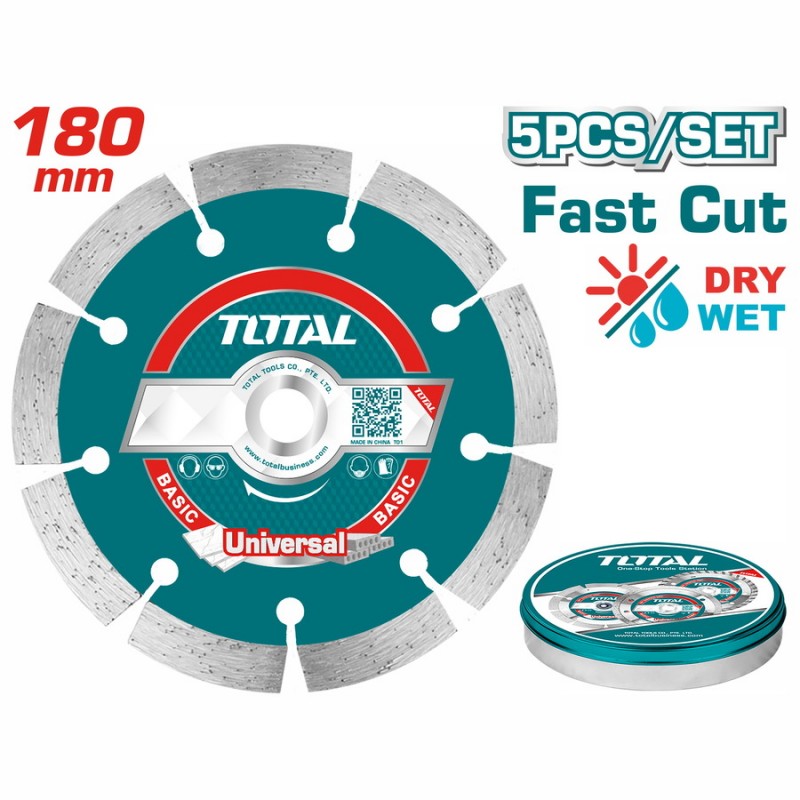 TOTAL ΔΙΑΜΑΝΤΟΔΙΣΚΟΙ ΞΗΡΑΣ ΚΟΠΗΣ 180mm 5TEM ΣΕ ΜΕΤΑΛΛΙΚΟ ΚΟΥΤΑΚΙ (TAC2111803M)