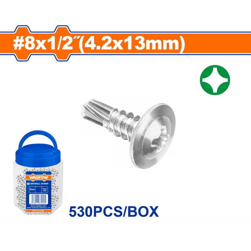 WADFOW ΛΑΜΑΡΙΝΟΒΙΔΑ ΑΥΤΟΔ/ΤΗ ΓΑΛΒ. WAFFER 8 X 1/2" / 4.2 Χ 13mm 530TEM ΣΕ ΠΛΑΣΤΙΚΟ ΒΑΖΑΚΙ (WXS3T11)