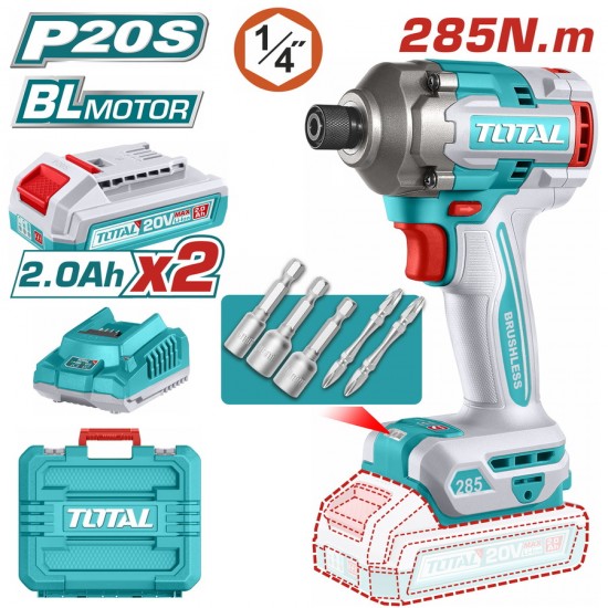 TOTAL ΕΠΑΓΓ. ΠΑΛΜΙΚΟ ΚΑΤΣΑΒΙΔΙ ΜΠΑΤ. Li-ion 20V / 2Ah / 285Nm / 2 ΜΠΑΤΑΡΙΕΣ (TIRLI2028E)