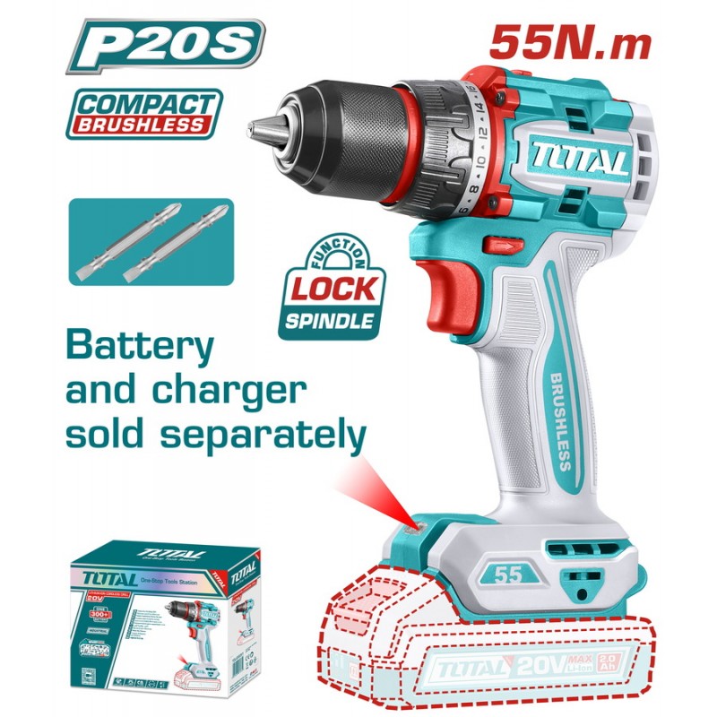 TOTAL ΕΠΑΓΓ. ΔΡΑΠΑΝΟΚΑΤΣΑΒΙΔΟ ΜΠΑΤ. Li-ion 20V / 55Nm BL Motor ΧΩΡΙΣ ΜΠΑΤ & ΦΟΡΤΙΣΤΗ (TDLI205581)
