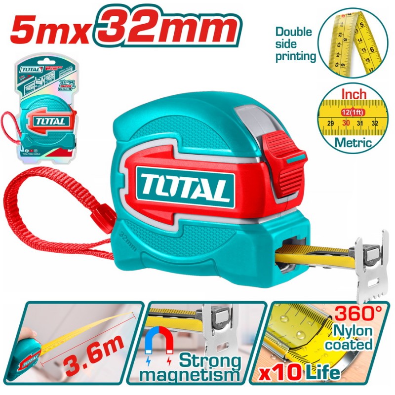 TOTAL ΕΠΑΓΓ. ΜΕΤΡΟΤΑΙΝΙΑ 5m X 32mm ΜΕΤΡΙΚΟ & ΙΝΤΣΑ (TMT80532)