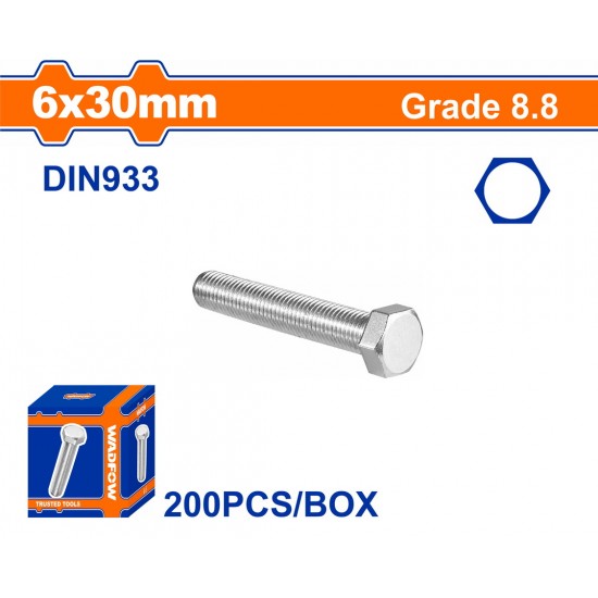 WADFOW ΒΙΔΑ ΕΞΑΓΩΝΗ ΓΑΛΒ. 8.8 DIN933 6X30 200TEM (WXSP516A)