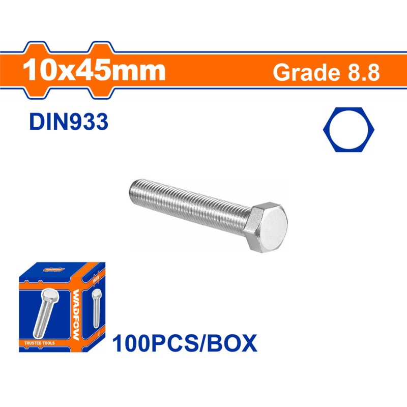 WADFOW ΒΙΔΑ ΕΞΑΓΩΝΗ ΓΑΛΒ. 8.8 DIN933 10X45 100TEM (WXSP539A)