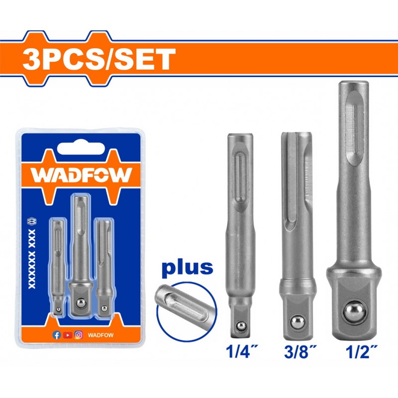WADFOW ΣΕΤ ΑΝΤΑΠΤΟΡΕΣ SDS-PLUS 1/4" - 3/8" - 1/2" 3ΤΕΜ (WSV4K02)