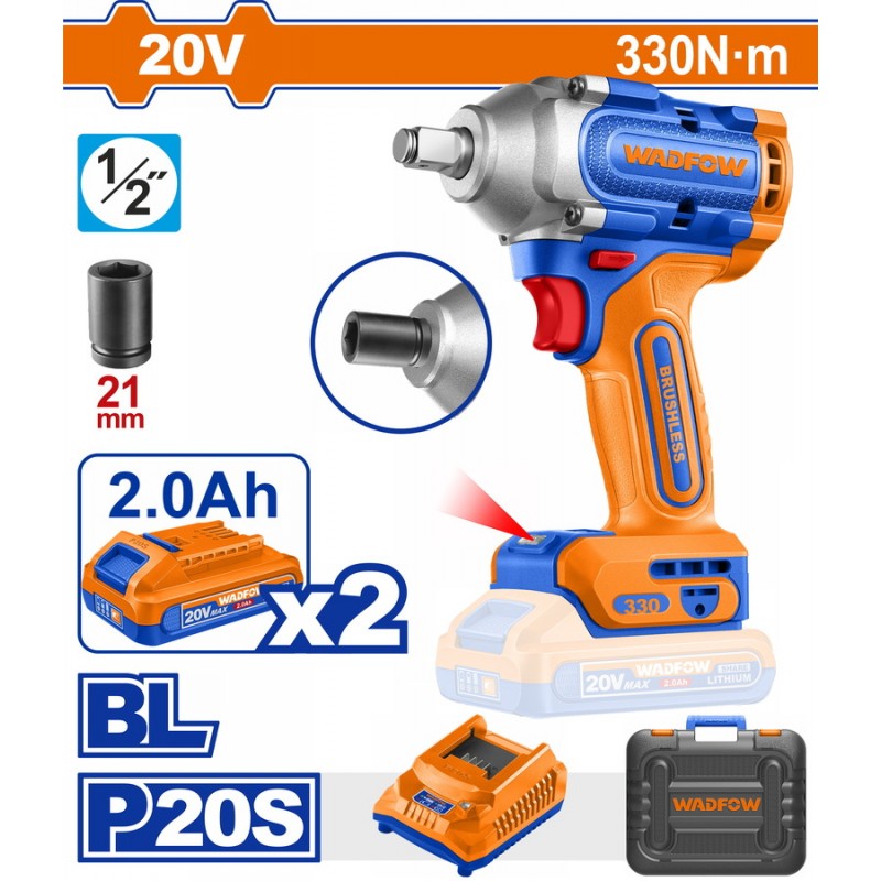 WADFOW ΜΠΟΥΛΟΝΟΚΛΕΙΔΟ ΜΠΑΤ. Li-ion 20V / 330Nm / 2Ah / 2 ΜΠΑΤ BL Motor (WCD1B33E)