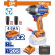 WADFOW ΜΠΟΥΛΟΝΟΚΛΕΙΔΟ ΜΠΑΤ. Li-ion 20V / 780Nm / 4Ah / 2 ΜΠΑΤ BL Motor (WCD1B78E)