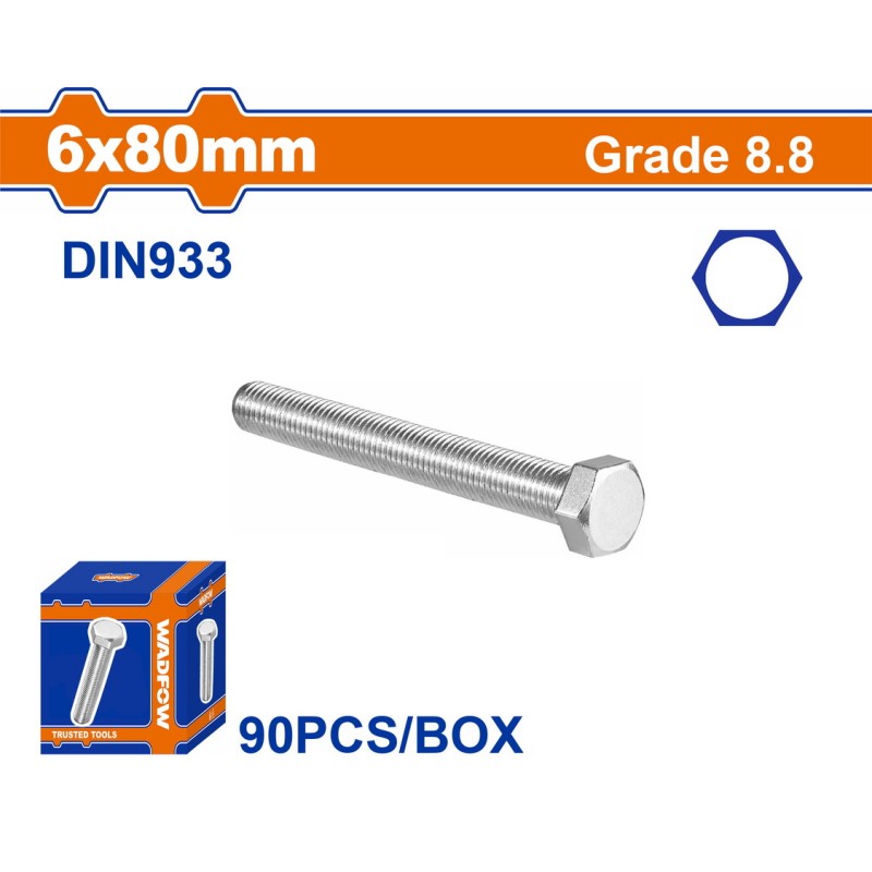 WADFOW ΒΙΔΑ ΕΞΑΓΩΝΗ ΓΑΛΒ. 8.8 DIN933 6X80 90TEM (WXSP51FA)