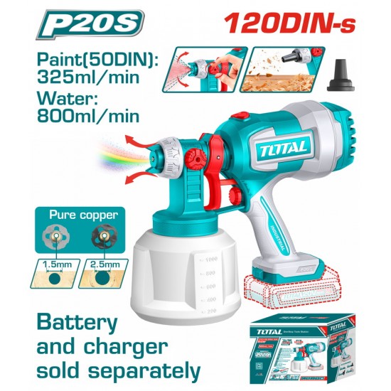 TOTAL ΠΙΣΤΟΛΙ ΒΑΦΗΣ ΜΠΑΤ. Li-ion 20V ΧΩΡΙΣ ΜΠΑΤΑΡΙΑ & ΦΟΡΤΙΣΤΗ (Με λειτουργία φυσητήρα) (TSGLI2004)
