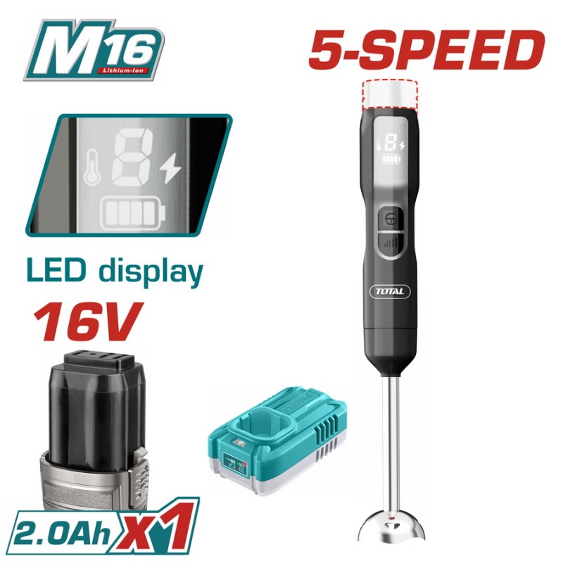 TOTAL ΜΠΛΕΝΤΕΡ ΧΕΙΡΟΣ ΜΠΑΤ.  Li-ion 16V / 2Ah / 1 ΜΠΑΤ (TJB048K)