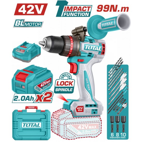 TOTAL ΕΠΑΓΓ. ΔΡΑΠ/ΒΙΔΟ ΚΡΟΥΣΤΙΚΟ ΜΠΑΤ. Li-ion 42V / 2Ah / 99Nm / 2 ΜΠΑΤ BL Motor (TIDLI429982E)