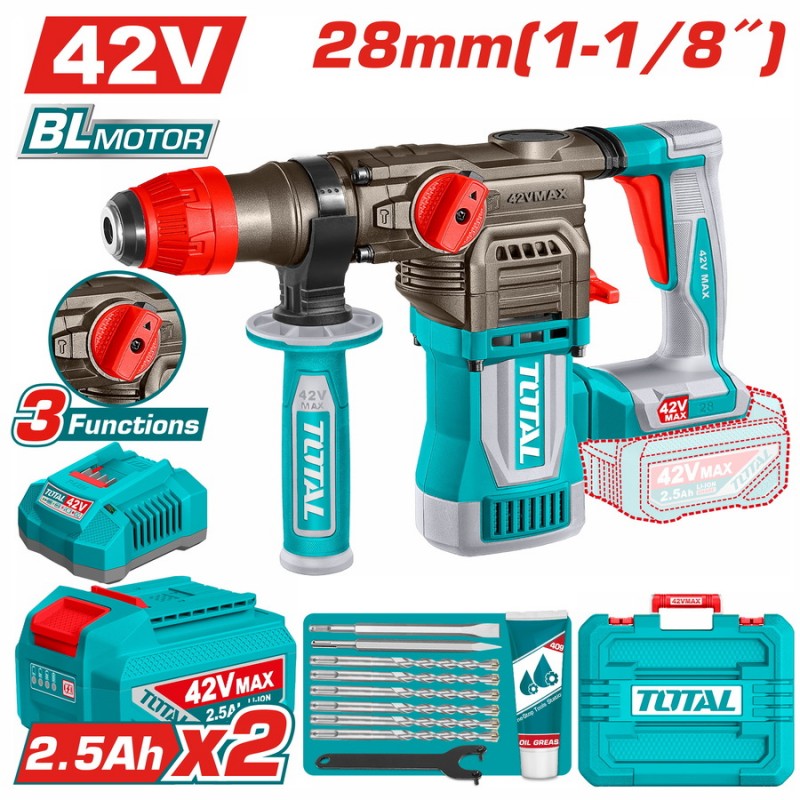 TOTAL ΕΠΑΓΓ ΣΕΤ ΠΝΕΥΜΑΤΙΚΟ ΠΙΣΤΟΛΕΤΟ ΜΠΑΤ. Li-ion 42V / 28mm/ 2.5Ah / 2 ΜΠΑΤ BL Motor (TRHLI422882E)
