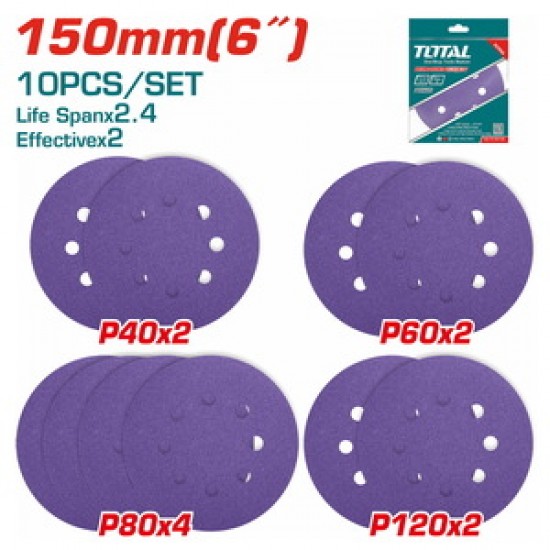 TOTAL ΣΕΤ ΓΥΑΛΟΧΑΡΤΑ 150mm 10τεμ ΓΙΑ TAT91501 / TF2041506 (TAC73150103)