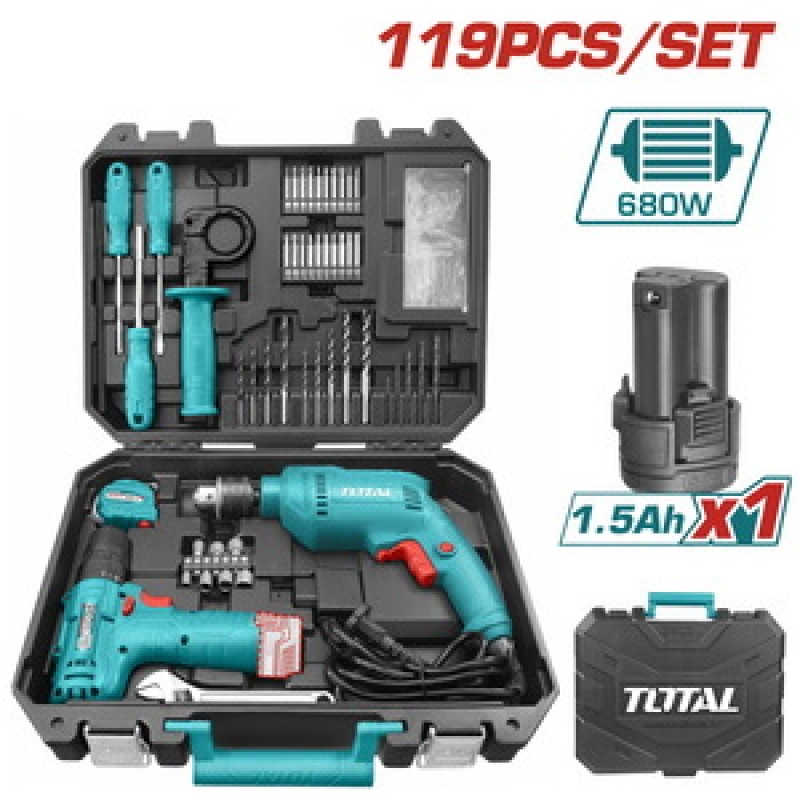 TOTAL ΣΕΤ ΗΛΕΚΤΡΙΚΟΣ ΔΡΑΠΑΝΟΣ 680W ΚΑΙ ΔΡΑΠ/ΒΙΔΟ ΜΠΑΤ. Li-ion 12V / 1.5Ah 119ΤΕΜ (THKTHP1192)
