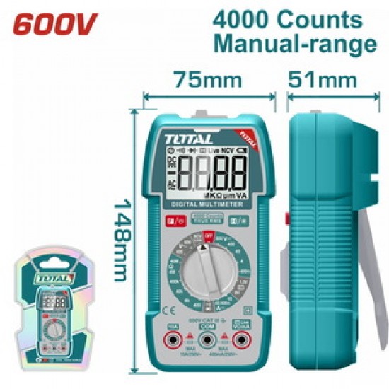 TOTAL ΕΠΑΓΓ. ΠΟΛΥΜΕΤΡΟ ΨΗΦΙΑΚΟ 600V True RMS με Μέτρηση AC/DC (TMT536002)