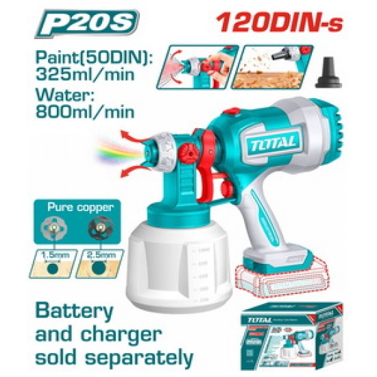 TOTAL ΠΙΣΤΟΛΙ ΒΑΦΗΣ ΜΠΑΤ. Li-ion 20V ΧΩΡΙΣ ΜΠΑΤΑΡΙΑ & ΦΟΡΤΙΣΤΗ (Με λειτουργία φυσητήρα) (TSGLI2004)