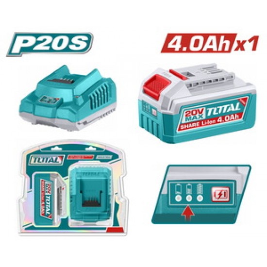 TOTAL ΕΠΑΓΓ. ΣΕΤ 1τεμ ΜΠΑΤ. TFBLI2002 Li-ion 20V/4Ah + 1τεμ ΦΟΡΤΙΣΤΗΣ TFCLI2001E (TFBCPK1012E)