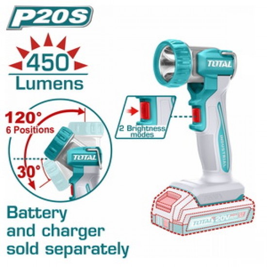 TOTAL ΕΠΑΓΓ. ΦΑΚΟΣ ΜΠΑΤ. Li-ion 20V / 5W / 450 Lumens ΧΩΡΙΣ ΜΠΑΤΑΡΙΑ & ΦΟΡΤΙΣΤΗ (TWLI2058)