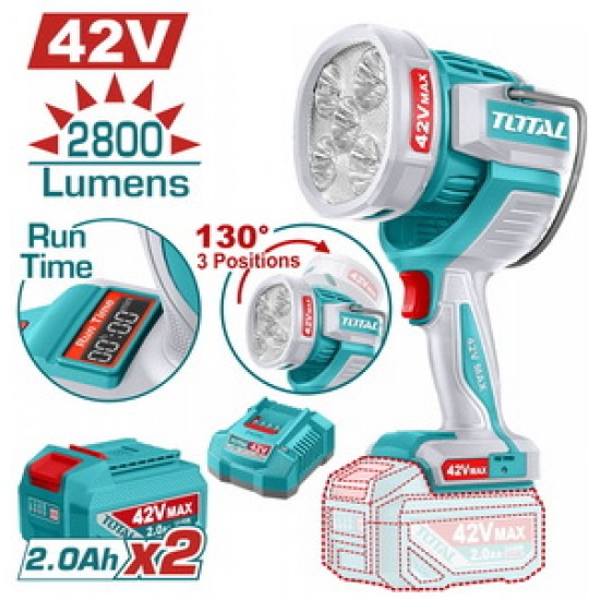 TOTAL ΕΠΑΓΓ. ΠΡΟΒΟΛΕΑΣ LED ΜΠΑΤ. Li-ion 42V / 50W / 2Ah / 2 ΜΠΑΤ (TWLI42896E)