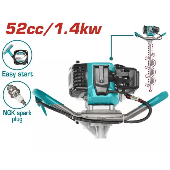 TOTAL ΓΕΩΤΡΥΠΑΝΟ - ΤΡΙΒΕΛΑ ΒΕΝΖΙΝΗΣ 52cc / 2HP + ΤΡΥΠΑΝΙ 150mm 1 ΧΕΙΡΙΣΤΗ (TEA55221)