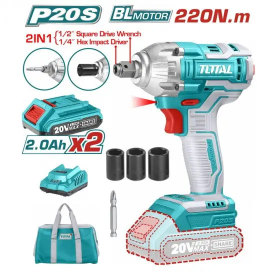 TOTAL 2 σε 1 ΜΠΟΥΛΟΝΟΚΛΕΙΔΟ & ΚΑΤΣΑΒΙΔΙ ΜΠΑΤ. Li-ion 20V / 2Ah / 2 ΜΠΑΤΑΡΙΕΣ (TIWLI20208)