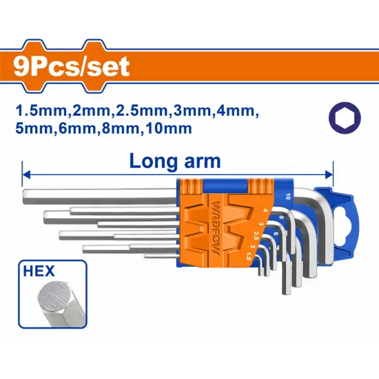 WADFOW ΣΕΤ ΚΛΕΙΔΙΑ ΑΛΛΕΝ ΜΑΚΡΙΑ 1.5 - 10mm 9ΤΕΜ (WHK1291)
