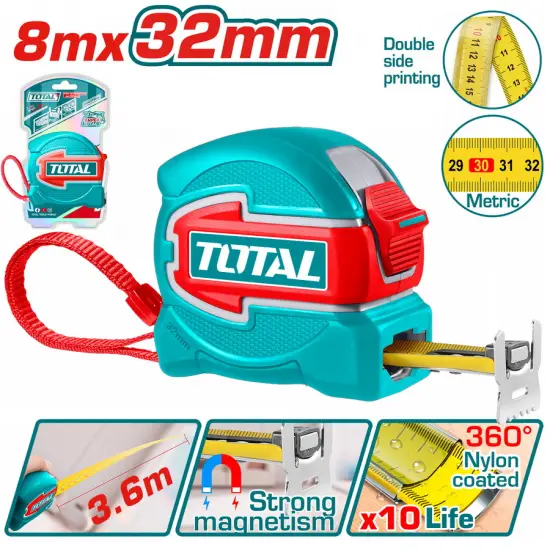 TOTAL ΕΠΑΓΓ. ΜΕΤΡΟΤΑΙΝΙΑ 8m X 32mm ΜΕΤΡΙΚΟ (TMT80832M)
