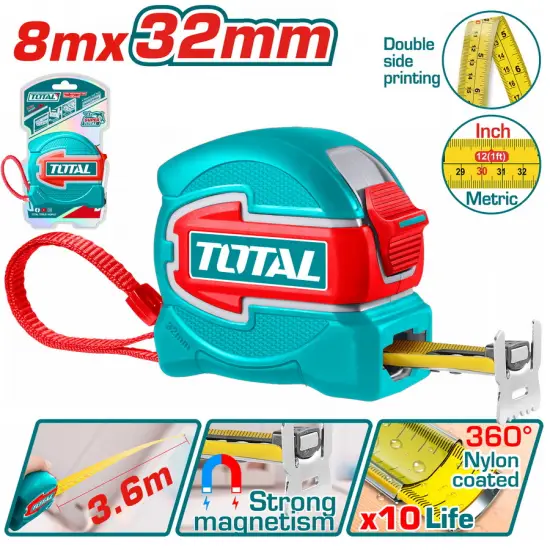 TOTAL ΕΠΑΓΓ. ΜΕΤΡΟΤΑΙΝΙΑ 8m X 32mm ΜΕΤΡΙΚΟ & ΙΝΤΣΑ (TMT80832)