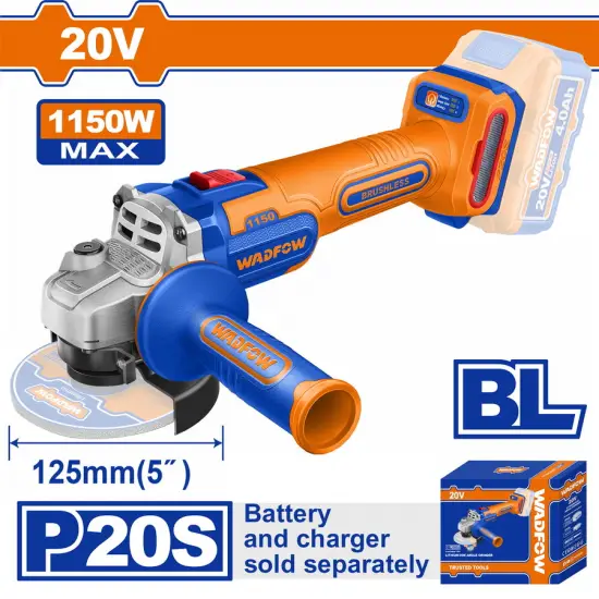 WADFOW ΓΩΝΙΑΚΟΣ ΤΡΟΧΟΣ 125mm ΜΠΑΤ. Li-ion 20V ΧΩΡΙΣ ΜΠΑΤΑΡΙΑ & ΦΟΡΤΙΣΤΗ (WLAPB530)