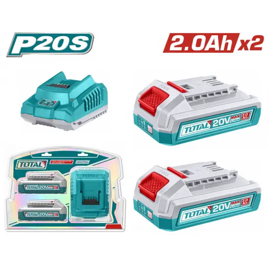 TOTAL ΕΠΑΓΓ. ΣΕΤ 2τεμ ΜΠΑΤ. TFBLI2001 Li-ion 20V / 2Ah + 1τεμ ΦΟΡΤΙΣΤΗΣ TFCLI2001E (TFBCPK2212E)