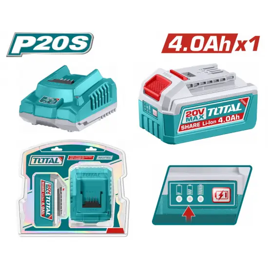 TOTAL ΕΠΑΓΓ. ΣΕΤ 1τεμ ΜΠΑΤ. TFBLI2002 Li-ion 20V/4Ah + 1τεμ ΦΟΡΤΙΣΤΗΣ TFCLI2001E (TFBCPK1012E)
