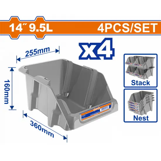 WADFOW ΣΚΑΦΑΚΙ ΑΠΟΘΗΚΕΥΣΗΣ 14" 360Χ255Χ160mm 4ΤΕΜ (WTB0605)