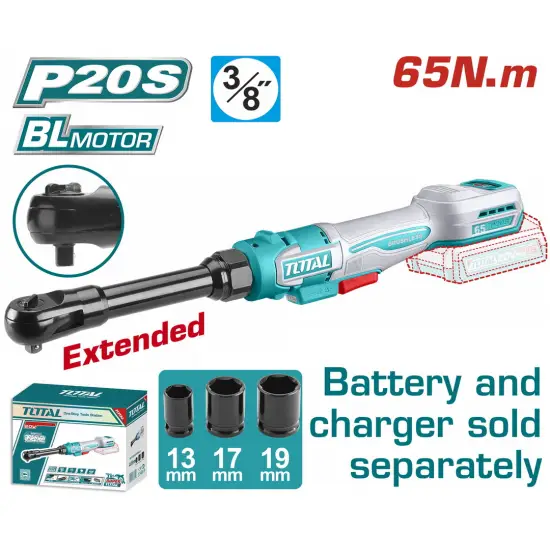 TOTAL ΕΠΑΓΓ. ΚΑΣΤΑΝΙΑ ΜΑΚΡΙΑ 3/8" / 65Nm ΜΠΑΤ. Li-ion 20V ΧΩΡΙΣ ΜΠΑΤΑΡΙΑ & ΦΟΡΤΙΣΤΗ (TDRLI206529)