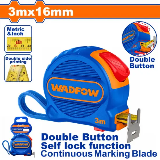 WADFOW ΜΕΤΡΟΤΑΙΝΙΑ 3m X 16mm ΜΕΤΡΙΚΟ & ΙΝΤΣΑ (WMT2210)