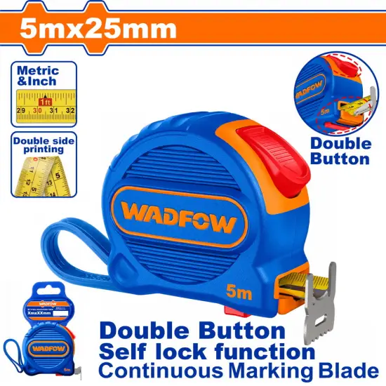 WADFOW ΜΕΤΡΟΤΑΙΝΙΑ 5m X 25mm ΜΕΤΡΙΚΟ & ΙΝΤΣΑ (WMT2230)