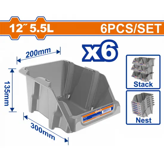 WADFOW ΣΚΑΦΑΚΙ ΑΠΟΘΗΚΕΥΣΗΣ 12" 300Χ200Χ135mm 6ΤΕΜ (WTB0604)