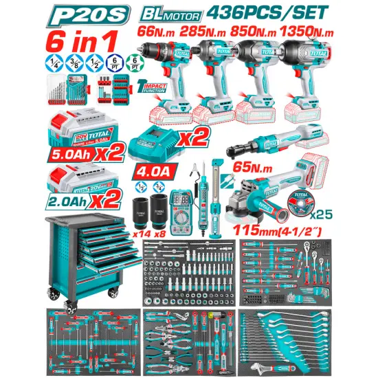 TOTAL ΕΠΑΓΓ. ΕΡΓΑΛΕΙΟΦΟΡΟΣ ΜΕ 20V 6 in1 ΕΡΓΑΛΕΙΑ & 436ΤΕΜ ΕΡΓΑΛΕΙΑ-ΕΞΑΡΤΗΜΑΤΑ (THPTCS84362E)