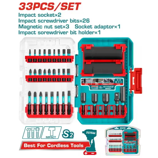 TOTAL ΕΠΑΓΓ. ΣΕΤ ΜΥΤΕΣ IMPACT 1/4" HEX 33ΤΕΜ (TACSDL63306)