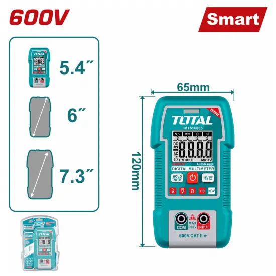 TOTAL ΕΠΑΓΓ. ΠΟΛΥΜΕΤΡΟ ΨΗΦΙΑΚΟ 600V True RMS με Μέτρηση AC/DC (TMT516003)