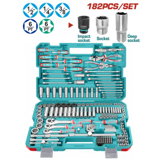 TOTAL ΕΠΑΓΓ. ΚΑΣΕΤΙΝΑ ΚΑΡΥΔΑΚΙΑ 1/4"-3/8"-1/2" & ΕΡΓΑΛΕΙΑ ΧΕΙΡΟΣ 182ΤΕΜ (THKTHP61827)