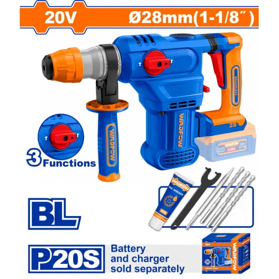 WADFOW ΠΝΕΥΜΑΤΙΚΟ ΠΙΣΤΟΛΕΤΟ ΜΠΑΤ. Li-ion 20V / 28mm ΧΩΡΙΣ ΜΠΑΤΑΡΙΑ & ΦΟΡΤΙΣΤΗ BL Motor (WLM25286)