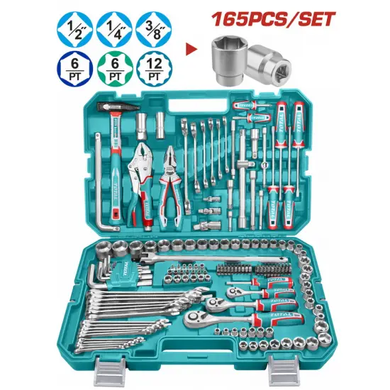 TOTAL ΕΠΑΓΓ. ΚΑΣΕΤΙΝΑ ΚΑΡΥΔΑΚΙΑ 1/4"-3/8"-1/2" & ΕΡΓΑΛΕΙΑ ΧΕΙΡΟΣ 165ΤΕΜ (THKTHP61657)
