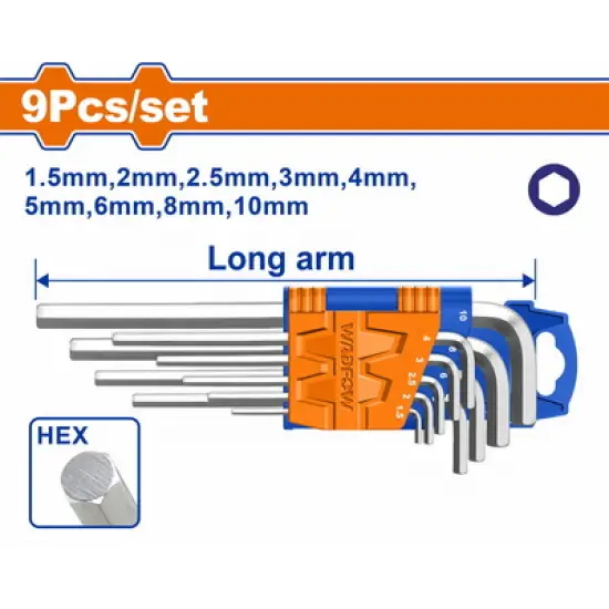WADFOW ΣΕΤ ΚΛΕΙΔΙΑ ΑΛΛΕΝ ΜΑΚΡΙΑ 1.5 - 10mm 9ΤΕΜ (WHK1291)