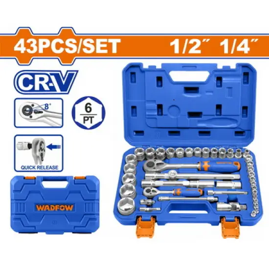 WADFOW ΚΑΣΕΤΙΝΑ ΚΑΡΥΔΑΚΙΑ 1/4" & 1/2" 43ΤΕΜ (WST3D43)