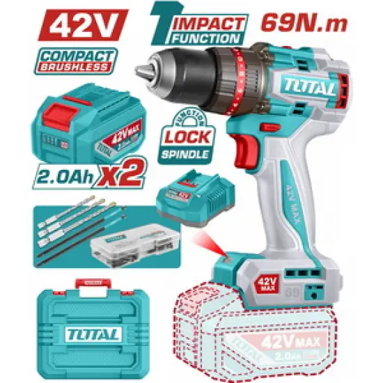 TOTAL ΕΠΑΓΓ. ΔΡΑΠ/ΒΙΔΟ ΚΡΟΥΣΤΙΚΟ ΜΠΑΤ. Li-ion 42V / 2Ah / 69Nm / 2 ΜΠΑΤ BL Motor (TIDLI426982E)