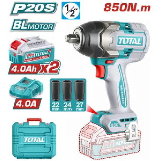 TOTAL ΕΠΑΓΓ. ΜΠΟΥΛΟΝΟΚΛΕΙΔΟ ΜΠΑΤ. Li-ion 20V / 4Ah / 850Nm / 2 ΜΠΑΤΑΡΙΕΣ (TIWLI2085E)