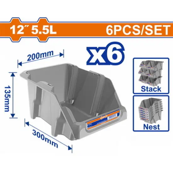 WADFOW ΣΚΑΦΑΚΙ ΑΠΟΘΗΚΕΥΣΗΣ 12" 300Χ200Χ135mm 6ΤΕΜ (WTB0604)