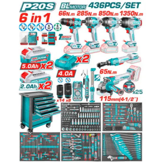TOTAL ΕΠΑΓΓ. ΕΡΓΑΛΕΙΟΦΟΡΟΣ ΜΕ 20V 6 in1 ΕΡΓΑΛΕΙΑ & 436ΤΕΜ ΕΡΓΑΛΕΙΑ-ΕΞΑΡΤΗΜΑΤΑ (THPTCS84362E)